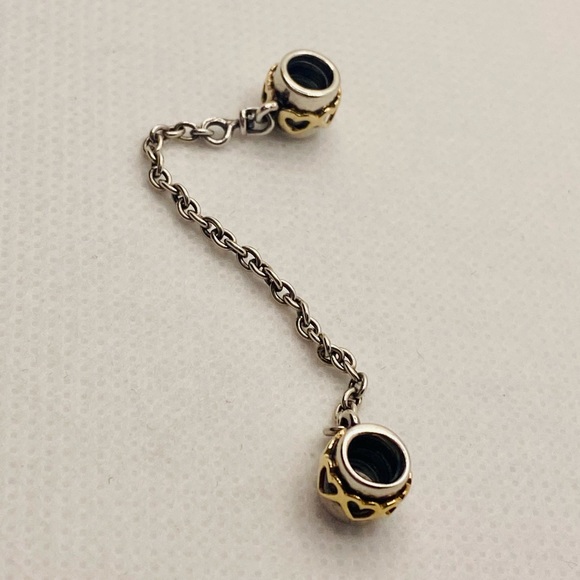 EUC Pandora 790307-05 Sterling Silver w/ 14k Gold Two Tone Heart Safety Chain - Picture 5 of 11